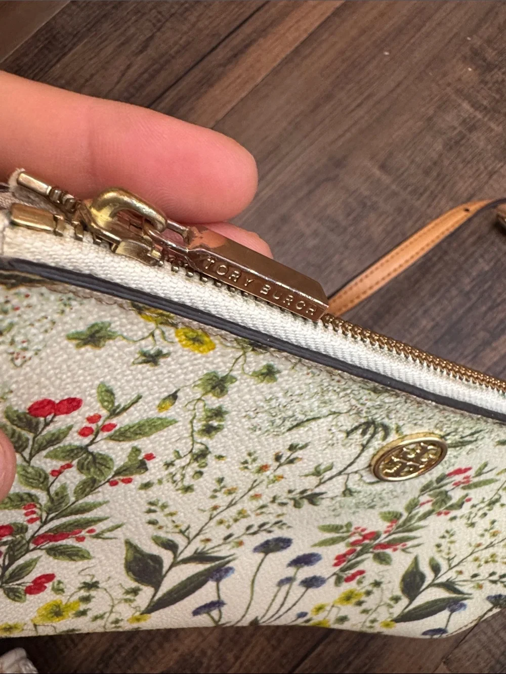 Tory Burch Floral Convertible Crossbody - Cream with Tan Strap